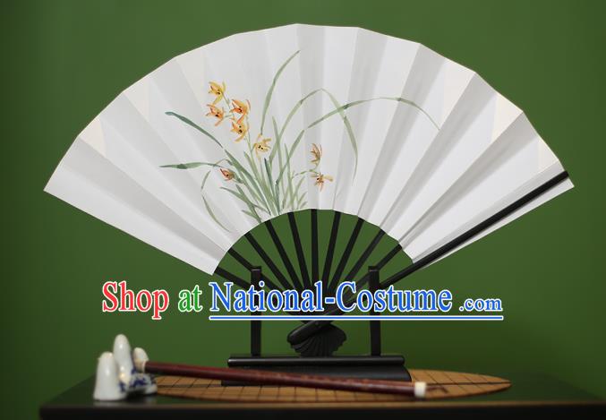 Traditional Chinese Crafts Printing Orchid Paper Folding Fan, China Handmade Classical Fans for Women