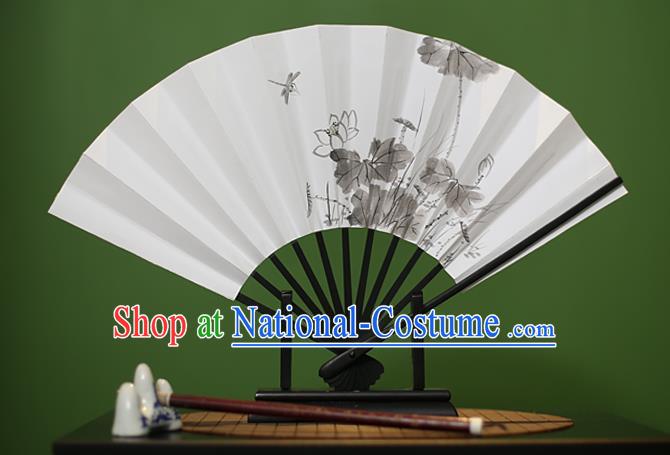 Traditional Chinese Crafts Ink Painting Lotus Paper Folding Fan, China Handmade Classical Fans for Women