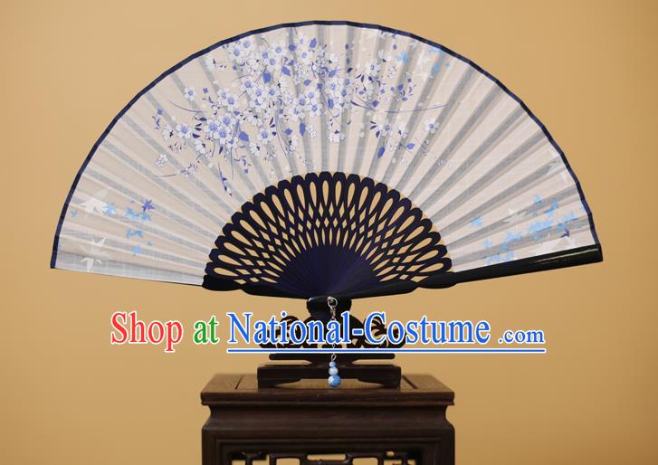 Traditional Chinese Crafts Printing Plum Blossom Folding Fan, China Handmade Classical White Fans for Women