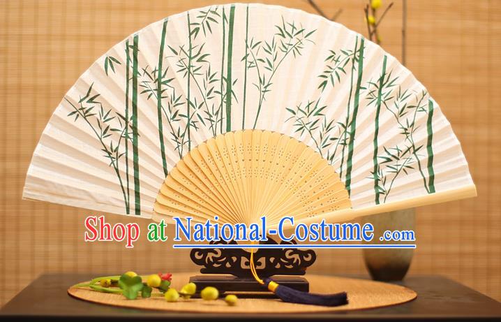 Traditional Chinese Crafts Printing Green Bamboo Folding Fan, China Handmade Classical Fans for Women