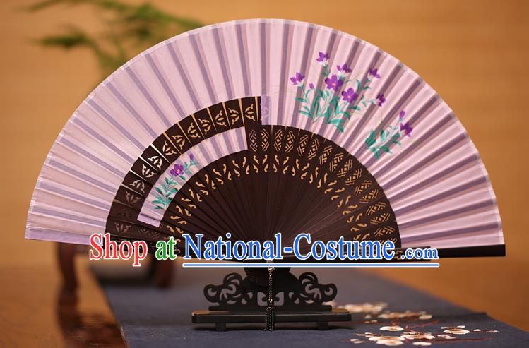 Traditional Chinese Crafts Printing Flowers Folding Fan, China Handmade Classical Lilac Silk Fans for Women