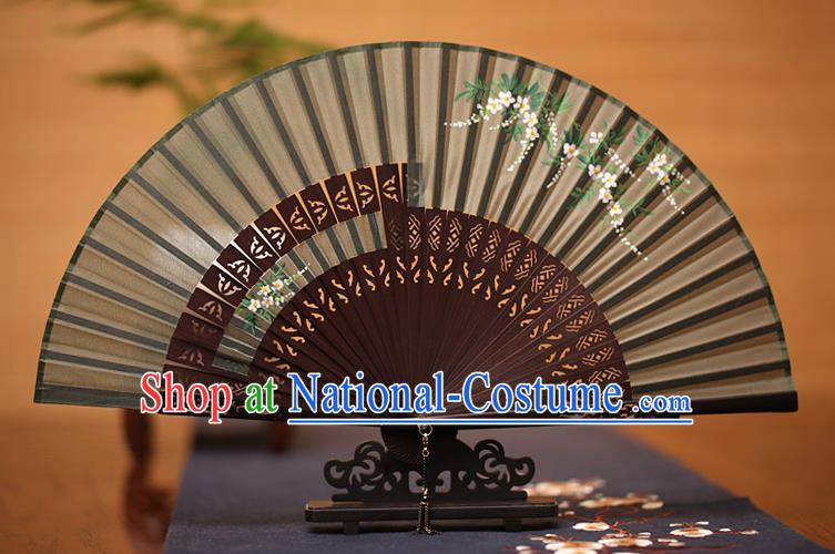 Traditional Chinese Crafts Printing Wisteria Folding Fan, China Handmade Classical Silk Fans for Women