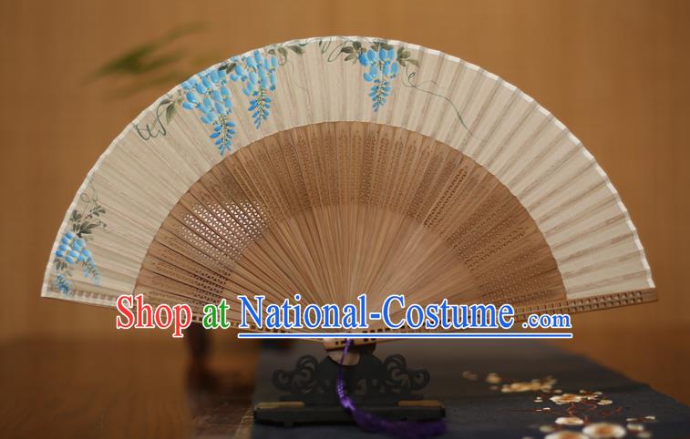 Traditional Chinese Crafts Printing Grape Folding Fan, China Handmade Classical Silk Pierced Fans for Women