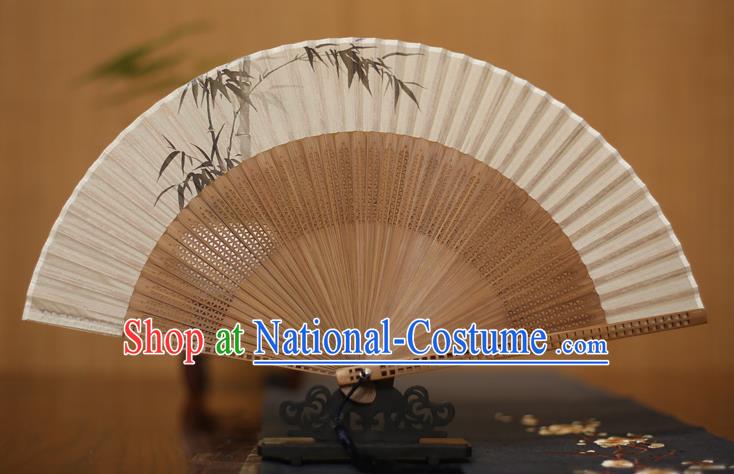 Traditional Chinese Crafts Printing Bamboo Folding Fan, China Handmade Classical Silk Pierced Fans for Women