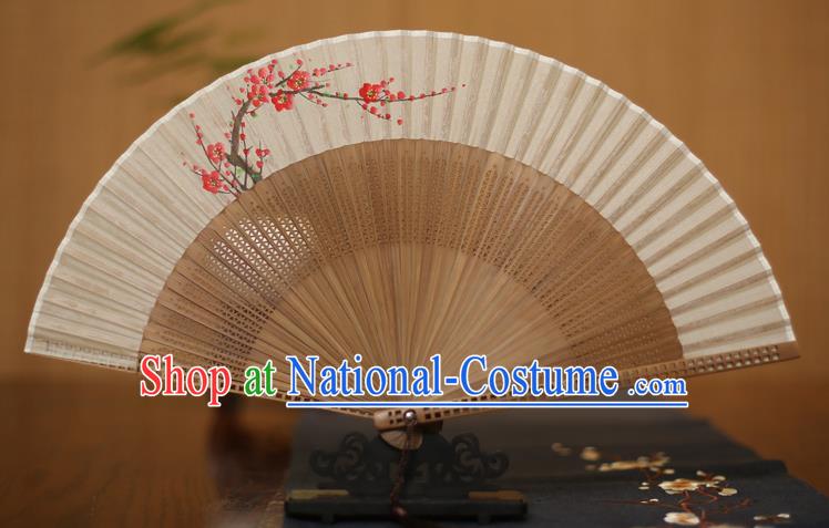 Traditional Chinese Crafts Printing Plum Blossom Folding Fan, China Handmade Classical Silk Pierced Fans for Women