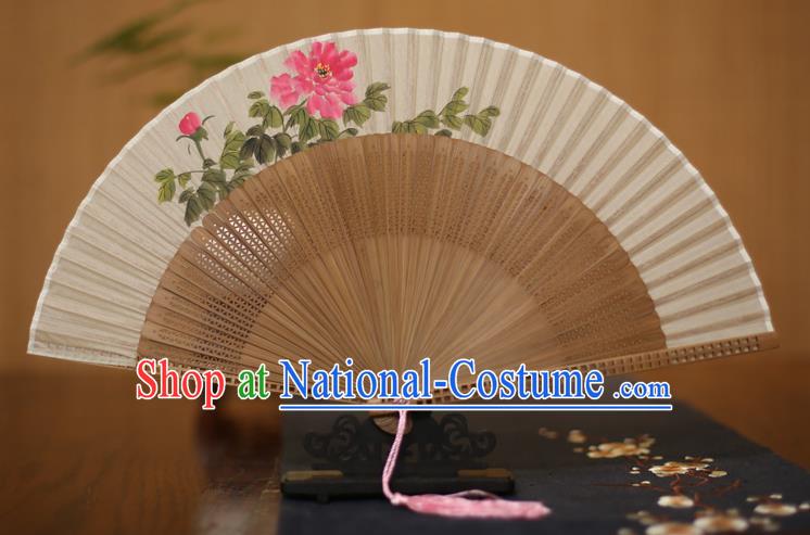 Traditional Chinese Crafts Printing Peony Folding Fan, China Handmade Classical Silk Pierced Fans for Women