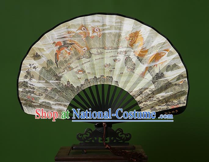 Traditional Chinese Crafts Hand Painting Dragon Phoenix Folding Fan, China Handmade Classical Paper Fans for Women