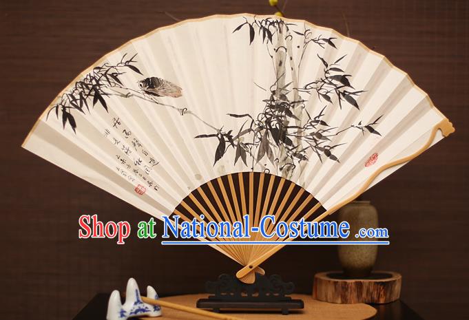 Traditional Chinese Crafts Collectables Autograph Folding Fan, China Handmade Classical Printing Bamboo Xuan Paper Fans for Men