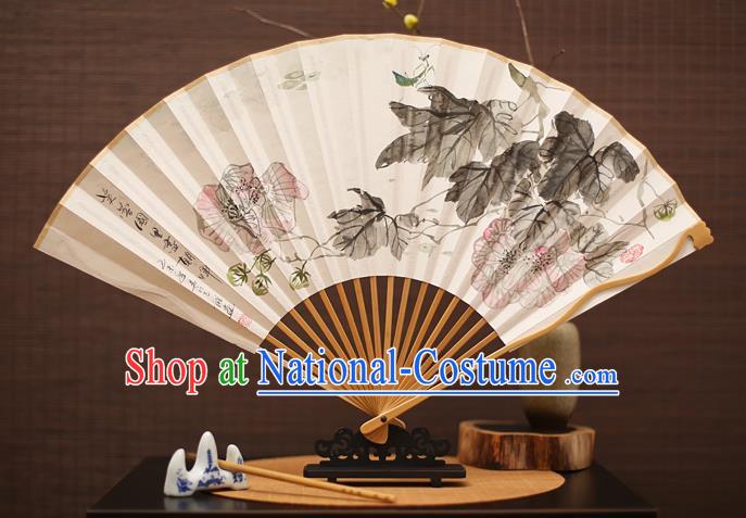 Traditional Chinese Crafts Collectables Autograph Folding Fan, China Handmade Classical Ink Painting Flowers Xuan Paper Fans for Men