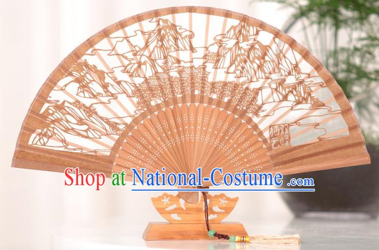 Traditional Chinese Crafts West Lake Scenery Folding Fan, China Handmade Classical Brown Silk Fans for Women