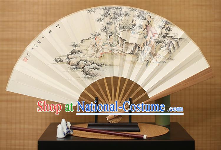 Traditional Chinese Crafts Ink Painting Paper Folding Fan, China Handmade Sandalwood Fans for Men