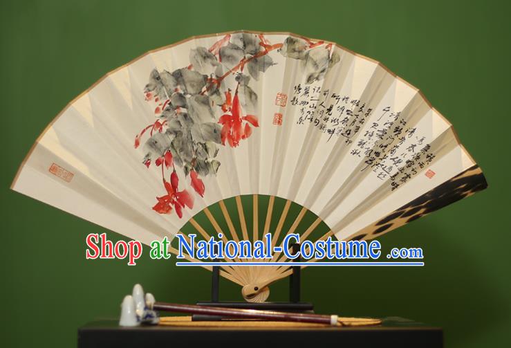 Traditional Chinese Crafts Ink Painting Paper Folding Fan, China Handmade Mottled Bamboo Fans for Men