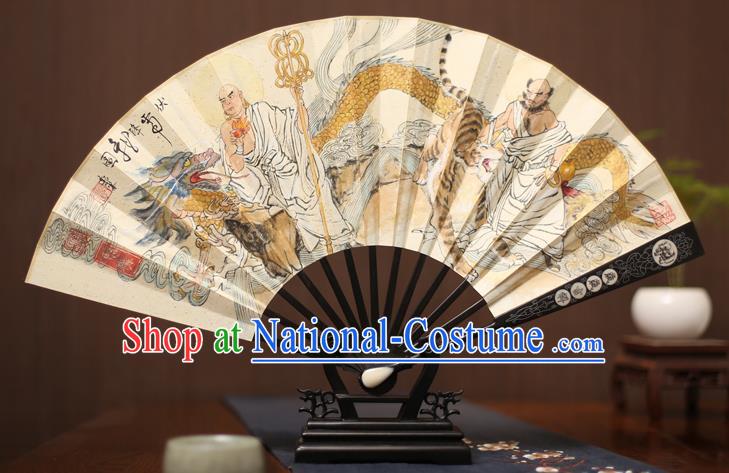 Traditional Chinese Crafts Ink Painting Paper Folding Fan, China Handmade Ebony Fans for Men