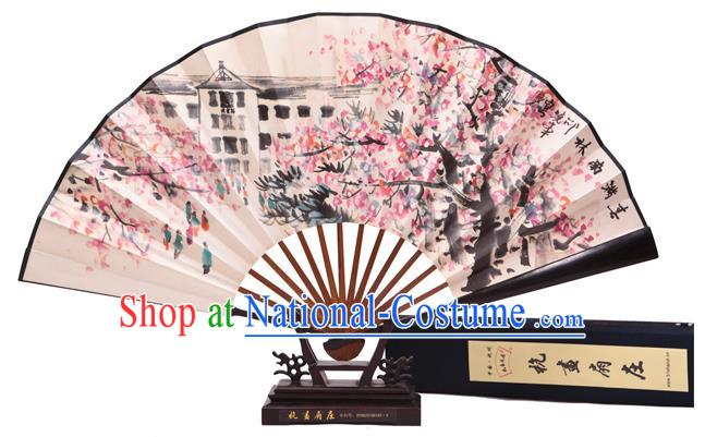 Traditional Chinese Crafts Purple Leaf Wingceltis Classical Paper Folding Fan, China Handmade Printing Peach Blossom Fans for Women