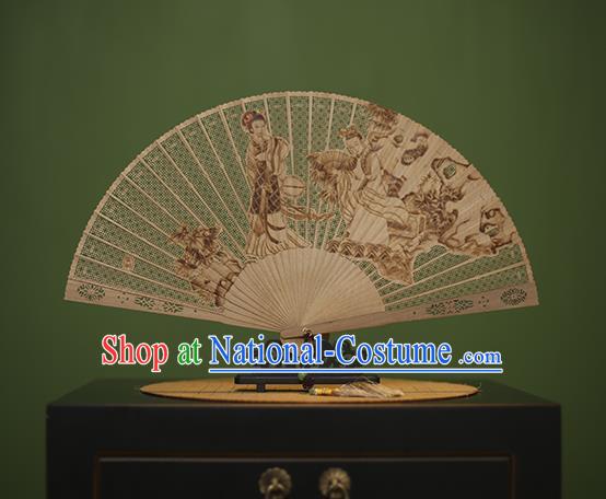 Traditional Chinese Crafts Carving Beauty Classical Folding Fan, China Handmade Sandalwood Fans for Women