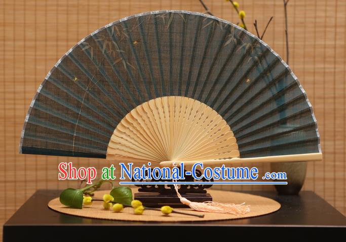 Traditional Chinese Crafts Classical Green Linen Folding Fan, China Handmade Printing Bamboo Fans for Women