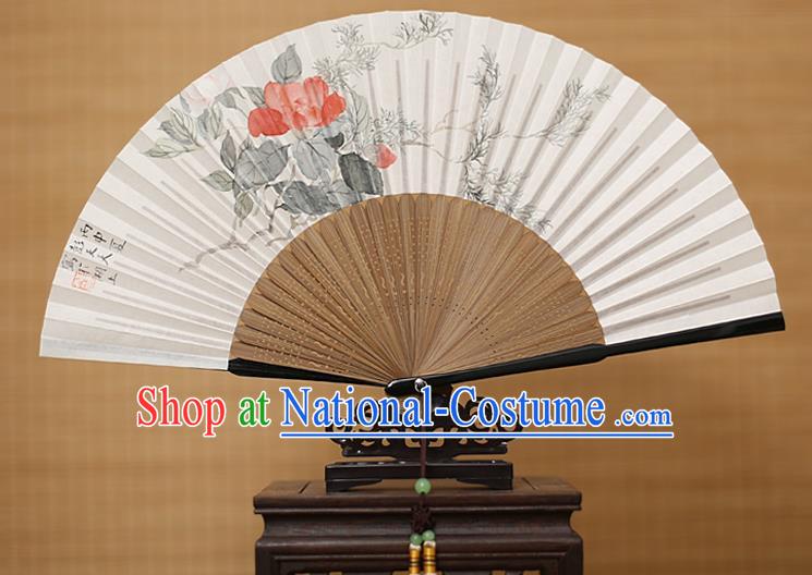 Traditional Chinese Crafts Classical Paper Folding Fan, China Handmade Painting Camellia Flower Fans for Women