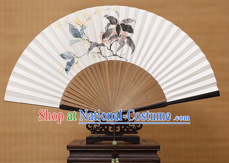 Traditional Chinese Crafts Classical Paper Folding Fan, China Handmade Painting Osmanthus Fans for Women