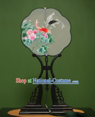 Traditional Chinese Crafts Suzhou Embroidery Flowers Fish Palace Fan, China Princess Embroidered Silk Fans for Women