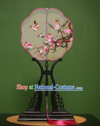 Traditional Chinese Crafts Suzhou Embroidery Peach Blossom Palace Fan, China Princess Embroidered Silk Fans for Women