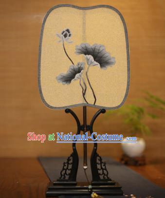 Traditional Chinese Crafts Tapestry Silk Palace Fan, China Printing Lotus Leaf Princess Silk Fans for Women