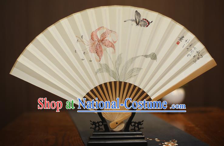 Traditional Chinese Crafts Collectables Autograph Xuan Paper Folding Fan, China Handmade Painting Butterfly Fans for Men