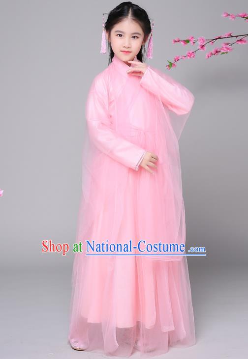 Traditional Chinese Ancient Princess Fairy Pink Dress Costume, China Han Dynasty Palace Lady Hanfu Clothing for Kids