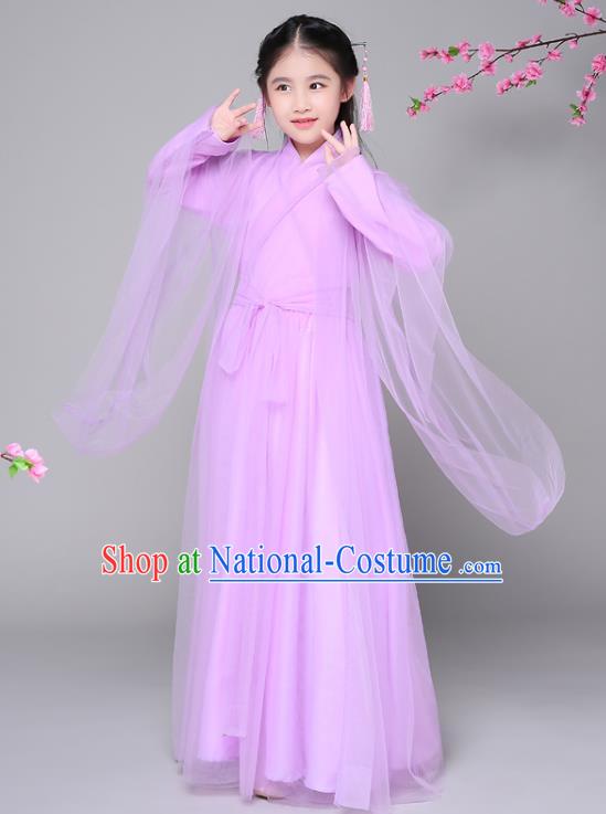 Traditional Chinese Ancient Princess Fairy Purple Clothing, China Han Dynasty Palace Lady Hanfu Dress Costume for Kids