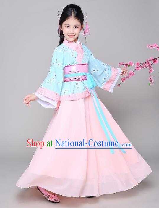 Traditional Chinese Han Dynasty Princess Hanfu Clothing, China Ancient Palace Lady Costume for Kids