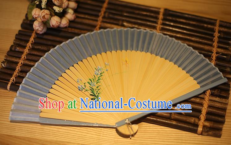 Traditional Chinese Crafts Printing Flowers Classical Folding Fan, China Handmade Grey Silk Fans for Women