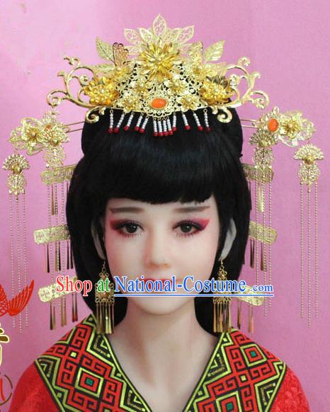 Chinese Ancient Hair Jewelry Accessories Xiuhe Suit Phoenix Coronet, China Empress Hairpins Headwear for Women