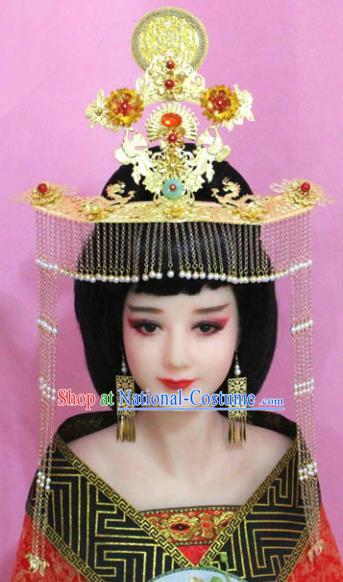 Chinese Ancient Bride Hair Accessories Xiuhe Suit Phoenix Coronet, China Empress Tassel Hairpins Headwear for Women