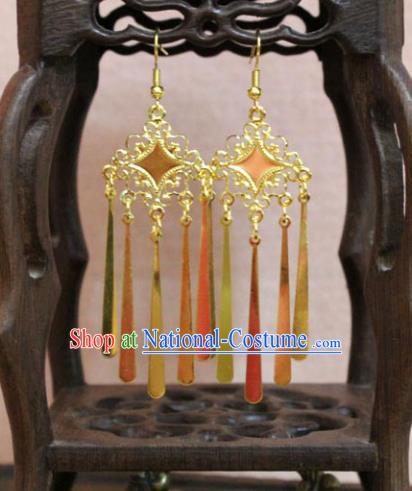 Traditional Chinese Handmade Jewelry Accessories Bride Golden Tassel Earrings Hanfu Eardrop for Women