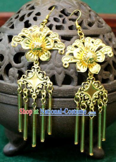 Traditional Chinese Handmade Jewelry Accessories Bride Golden Tassel Earrings Hanfu Xiuhe Suit Eardrop for Women