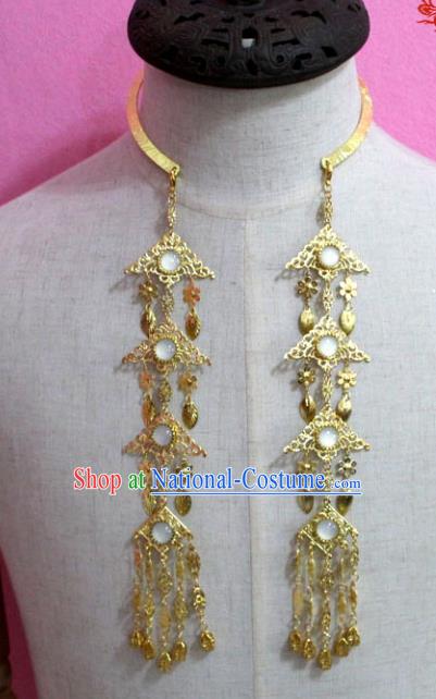 Traditional Chinese Handmade Jewelry Accessories Ancient Bride Golden Necklace Hanfu Opal Necklet for Women