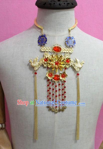 Traditional Chinese Handmade Jewelry Accessories Ancient Bride Necklace Hanfu Phoenix Tassel Necklet for Women