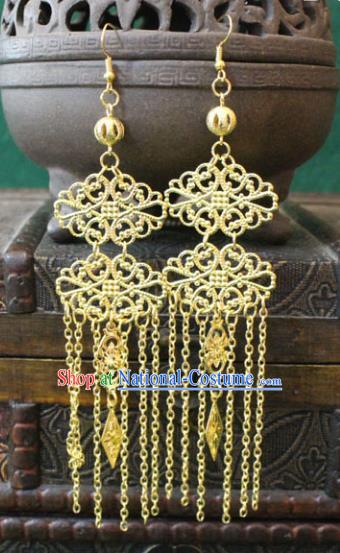 Traditional Chinese Handmade Jewelry Accessories Xiuhe Suit Bride Golden Earrings Hanfu Eardrop for Women