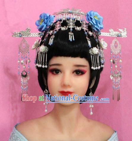 Traditional Chinese Handmade Hair Accessories Ancient Princess Hairpins Tassel Step Shake Phoenix Coronet for Women