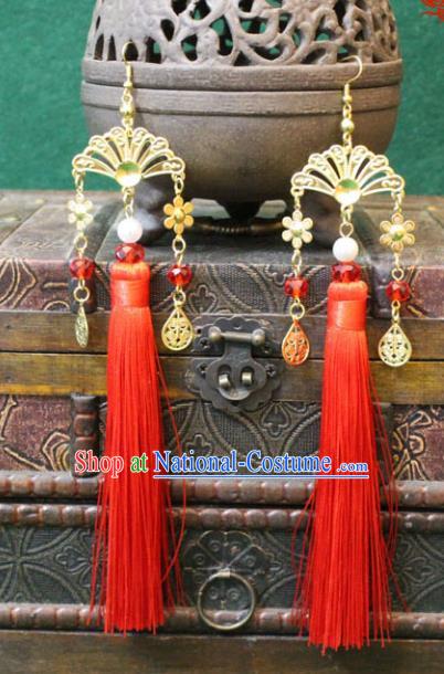 Traditional Chinese Handmade Jewelry Accessories Xiuhe Suit Bride Earrings Hanfu Red Tassel Eardrop for Women