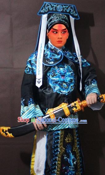 Traditional China Beijing Opera Takefu Costume, Chinese Peking Opera Imperial Bodyguard Embroidered Black Gwanbok