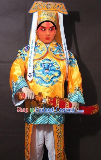 Traditional China Beijing Opera Takefu Costume, Chinese Peking Opera Imperial Bodyguard Embroidered Yellow Gwanbok