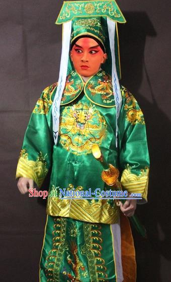 Traditional China Beijing Opera Takefu Costume, Chinese Peking Opera Imperial Bodyguard Embroidered Green Gwanbok