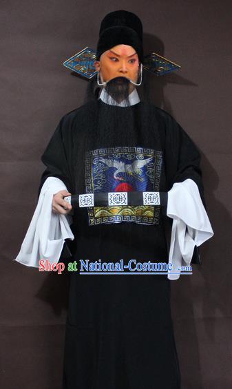 Traditional China Beijing Opera County Magistrate Costume, Chinese Peking Opera Gwanbok Black Embroidered Robe