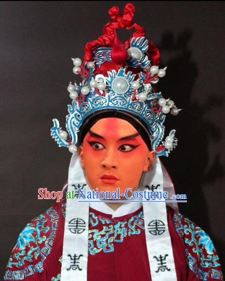 Traditional China Beijing Opera General Embroidered Hats, Chinese Peking Opera Officer Helmet Headwear