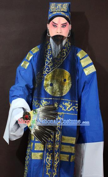 Traditional China Beijing Opera Taoist Costume Blue Embroidered Robe, Chinese Peking Opera Sleep Dragon Embroidery Clothing