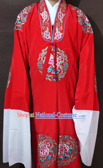 Traditional China Beijing Opera Niche Costume Red Embroidered Robe, Chinese Peking Opera Lang Scholar Clothing