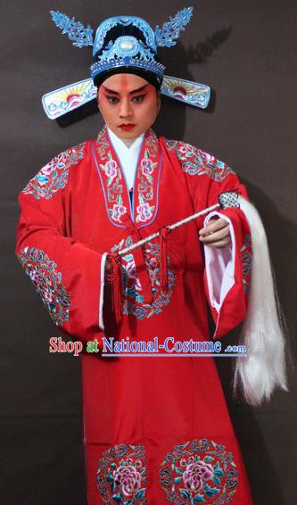 Traditional China Beijing Opera Niche Costume Red Embroidered Robe, Chinese Peking Opera Lang Scholar Embroidery Gwanbok Clothing