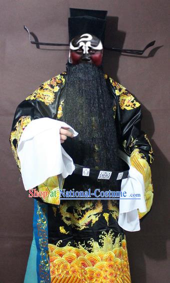 Traditional China Beijing Opera Prime Minister Costume Black Embroidered Robe, Chinese Peking Opera Bao Zheng Gwanbok