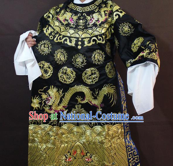 Traditional China Beijing Opera Prime Minister Embroidered Costume, Chinese Peking Opera Bao Zheng Gwanbok Black Embroidered Robe