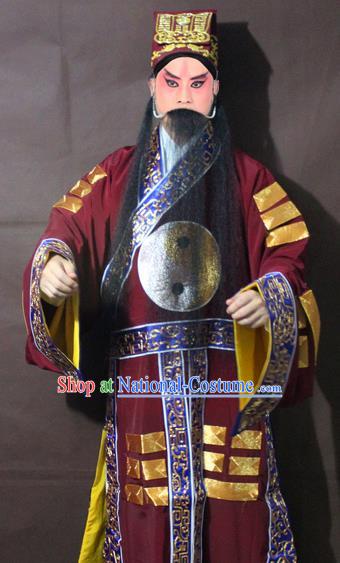 Traditional China Beijing Opera Taoist Priest Embroidery Costume, Chinese Peking Opera Red Embroidered Robe Clothing